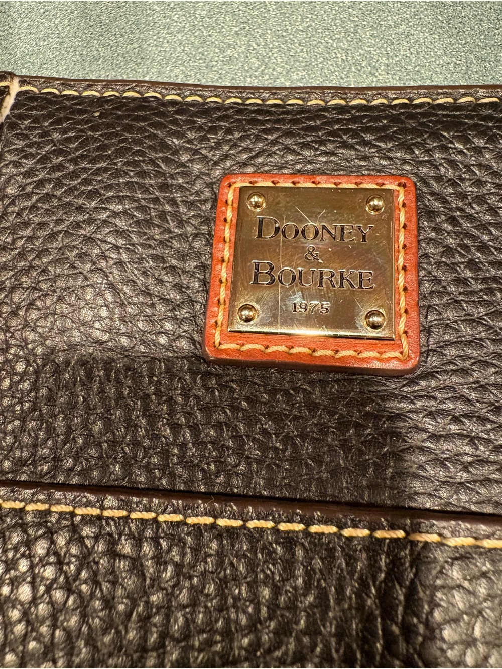 Dooney & Bourke Lexington tote Black Pebbled Leather Messenger with Brown Trim - Picture 6 of 8